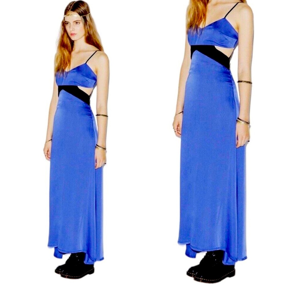 Silence + Noise Silky Blue Cut-Out Maxi Dress